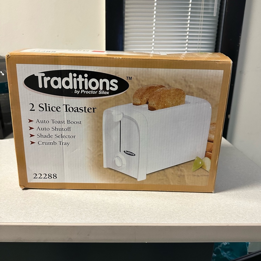 2-Slice White Toaster - Auto Toast Boost & Shade Selector